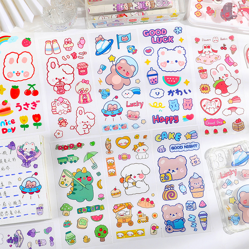 Korean cute cartoon transparent hand account sticker pet waterproof thermos diary decorative material waterproof small stickers