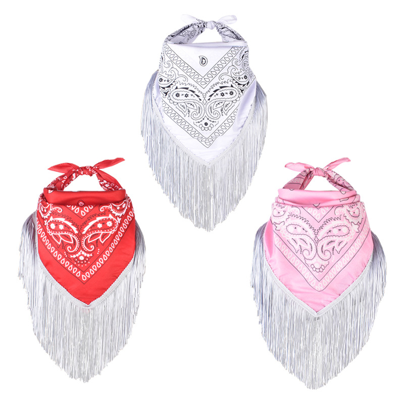 Spring and summer tassel new European and American polyester 53c * 53cm small square silk scarf cashew flower hip-hop hip-hop hip-hop scarf