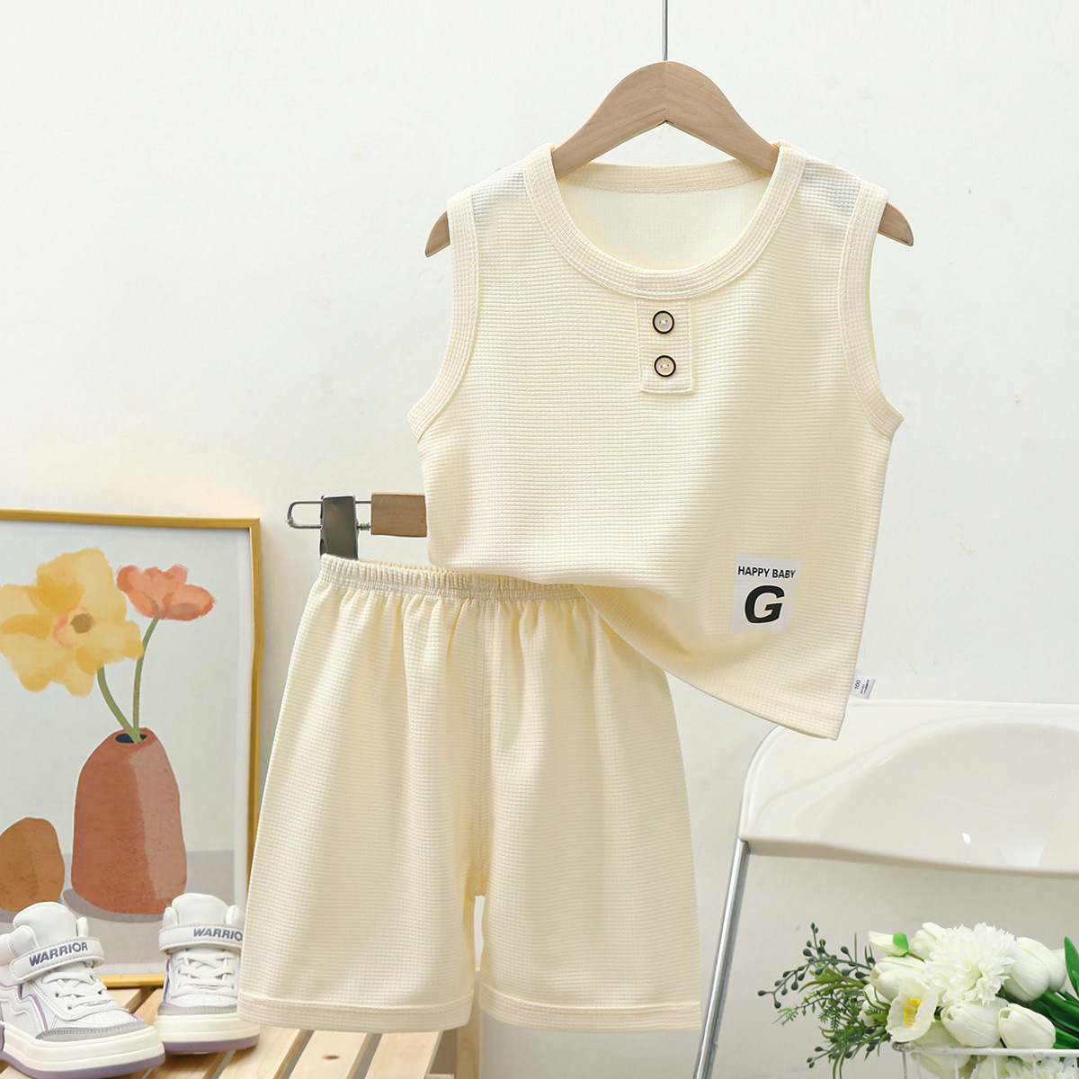 New children's vest set baby short-sleeved two-piece set summer children's waffle fashion Children's suit fashion manufacturers