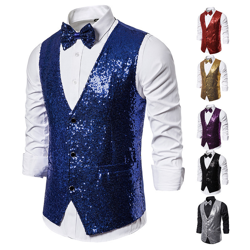23 men's stage costume small sequined vest vest studio photo host singer MC vest wholesale
