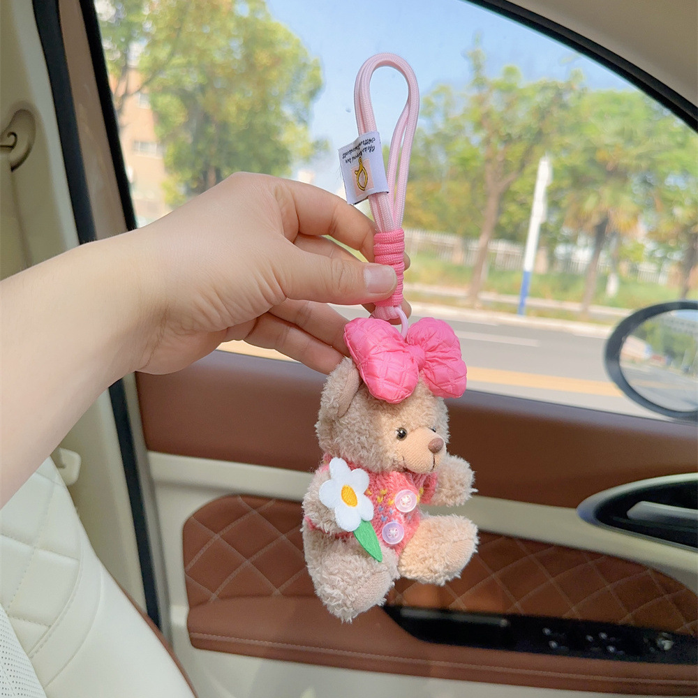 Internet famous foreign-style bear key chain lanyard high-grade cartoon plush doll cute bag pendant car key women