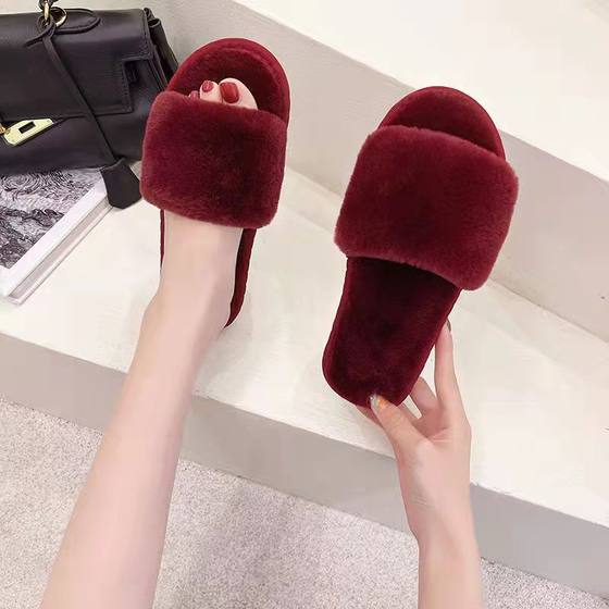 Factory wholesale foreign trade new Four Seasons open toe universal thick bottom non-slip flat woolen slippers home shoes