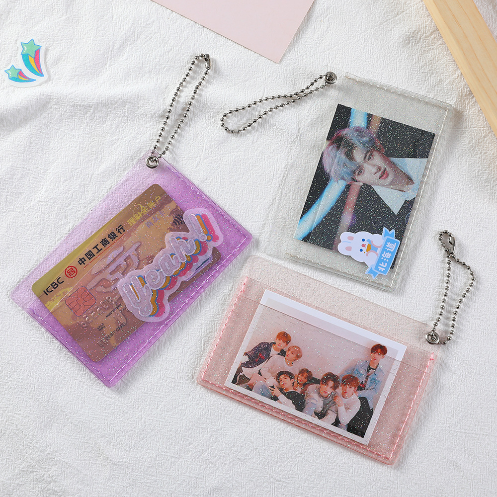 Summer PVC shiny double card transparent card holder ins girl Korean style bus card holder student meal card holder