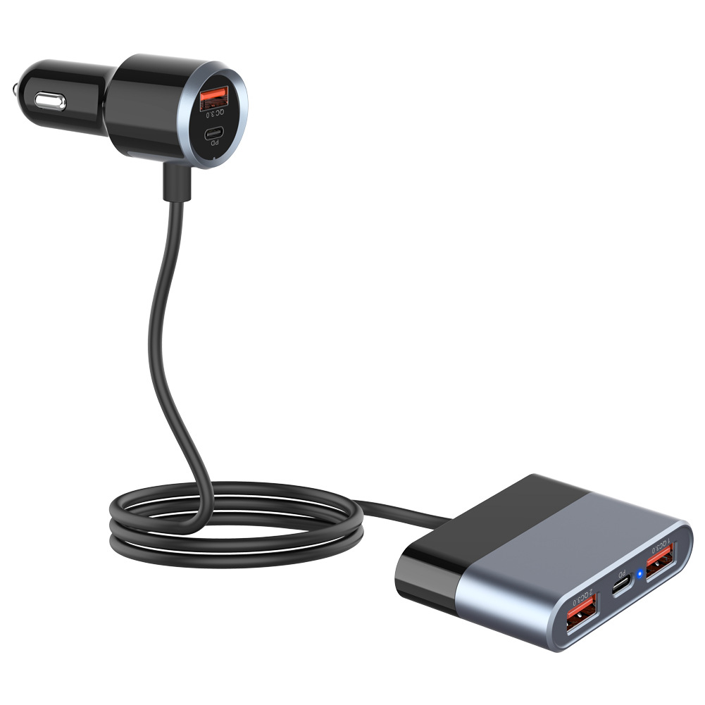Car charger super fast charging multi-port one drag five front and rear seat charging car mobile phone charger manufacturers wholesale