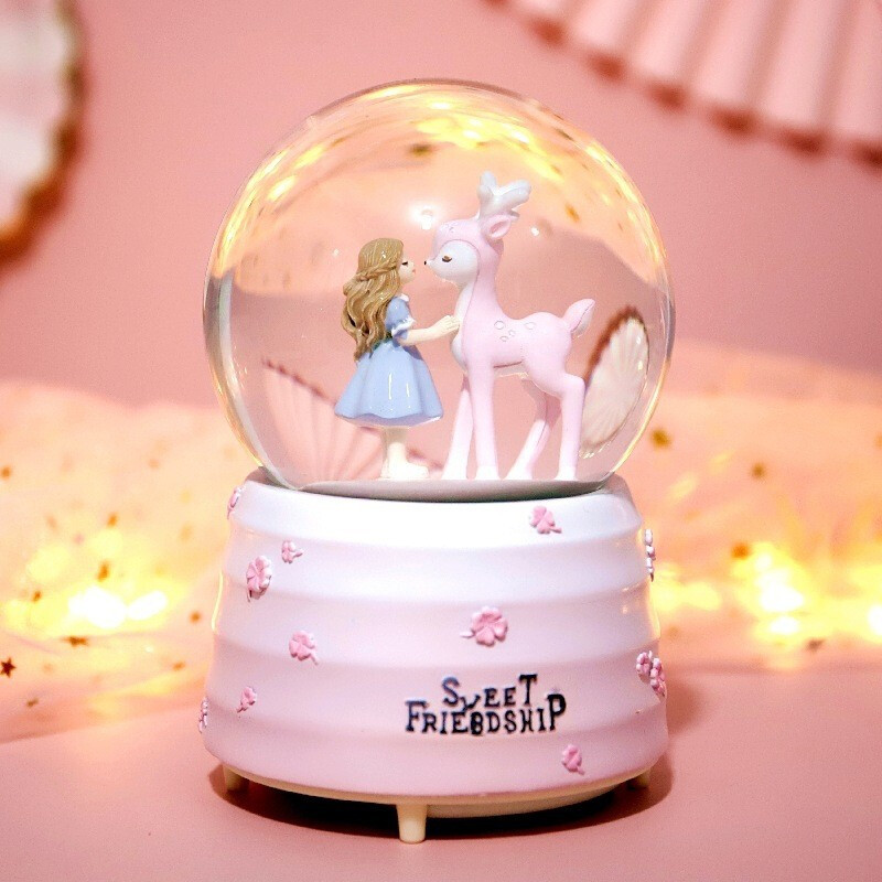 All the way with deer girl Crystal Ball Music Box Music box home creative craft gifts ornaments manufacturers wholesale