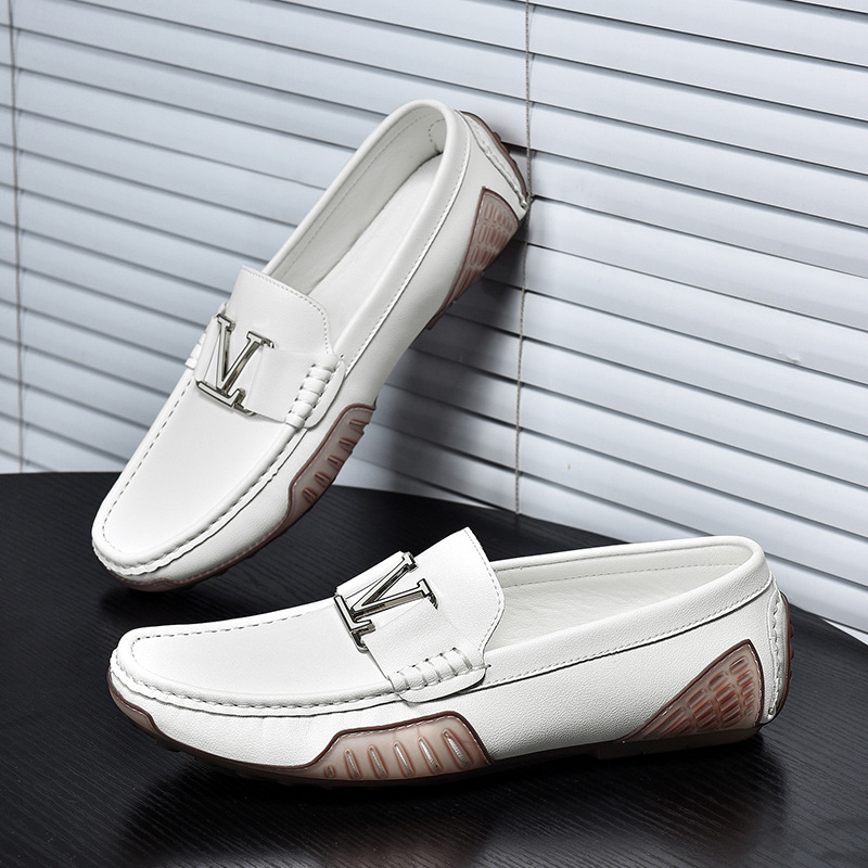 British Style Men's Genuine Leather Peas Shoes Spring New Casual Lazy Shoes Slip-on Driving Shoes British Leather Shoes
