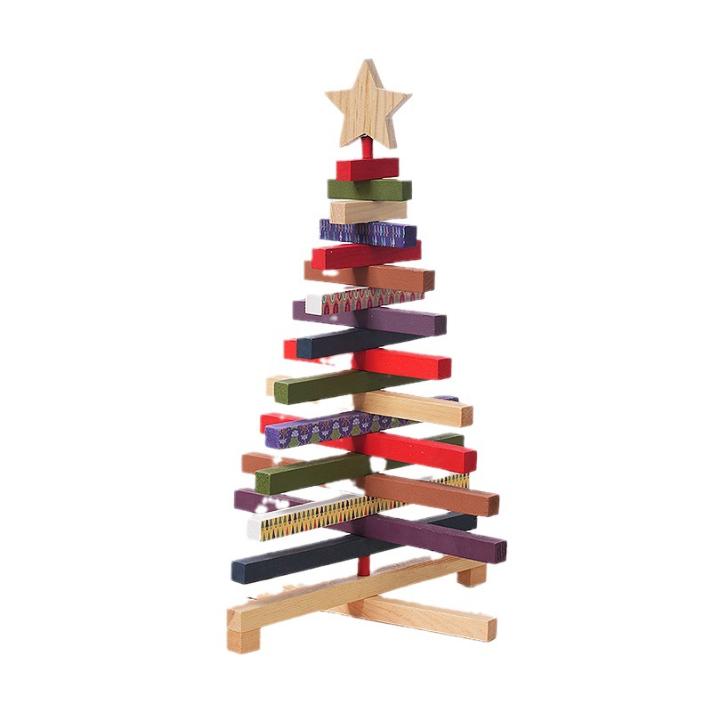 Cross-border new wooden rotating Christmas tree decoration window decoration home desktop decoration building blocks gift wholesale