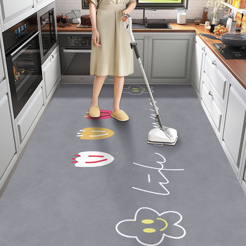 Full kitchen floor mat waterproof oil-proof stain-resistant anti-slip mat floor mat wash-free pvc simple large area carpet