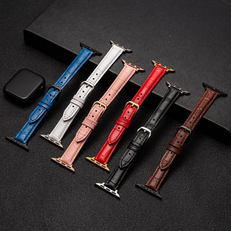 Suitable for Apple Watch Leather Strap Small Man Waist Slim Fit Bamboo Pattern Apple iwatch7-1 Series Bracelet