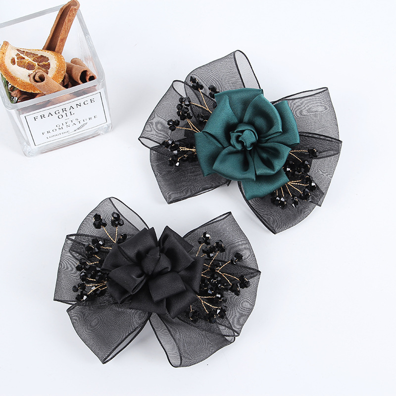 Non-metallic hair accessories broken hair artifact hair net hairpin ponytail clip temperament retro French chiffon cross clip top clip