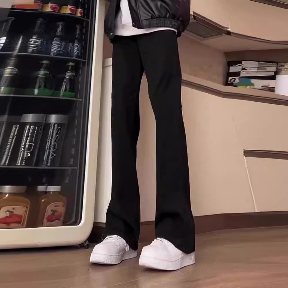 Black Trousers Men's Slim-Fit Micro-Stretch Pants American-Style High Street Vibe Pants Otd Wear Straight Trousers