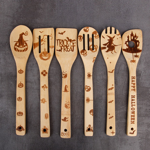 Bamboo kitchen spatula creative carving pattern mixing spatula cooking spatula spatula six-piece factory spot