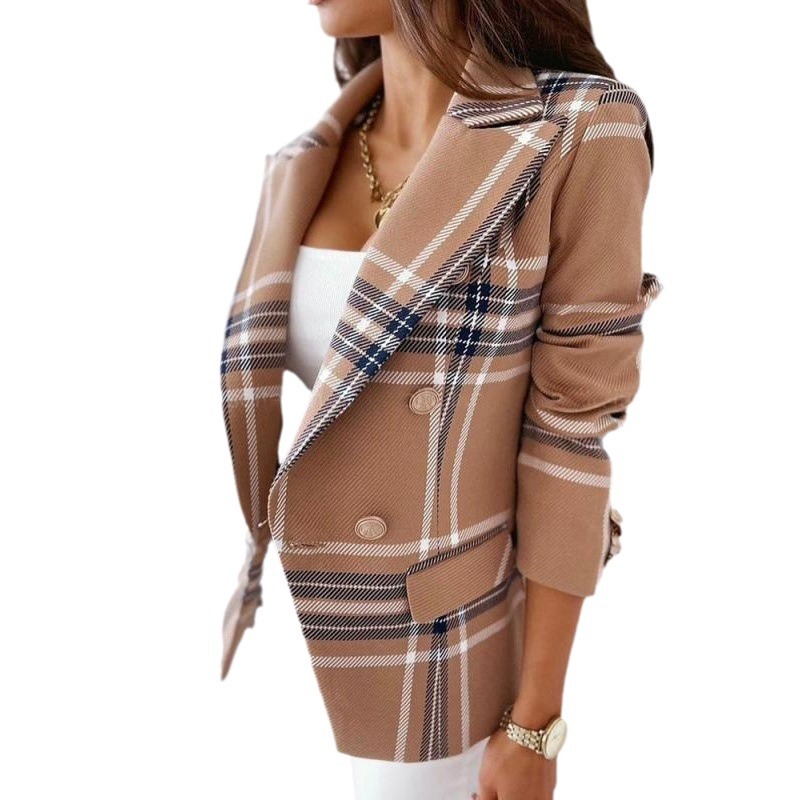  Independent Store AliExpress Autumn/Winter New Arrival Long Sleeve Double Breasted Fashion Print Suit Jacket Women's Outerwear
