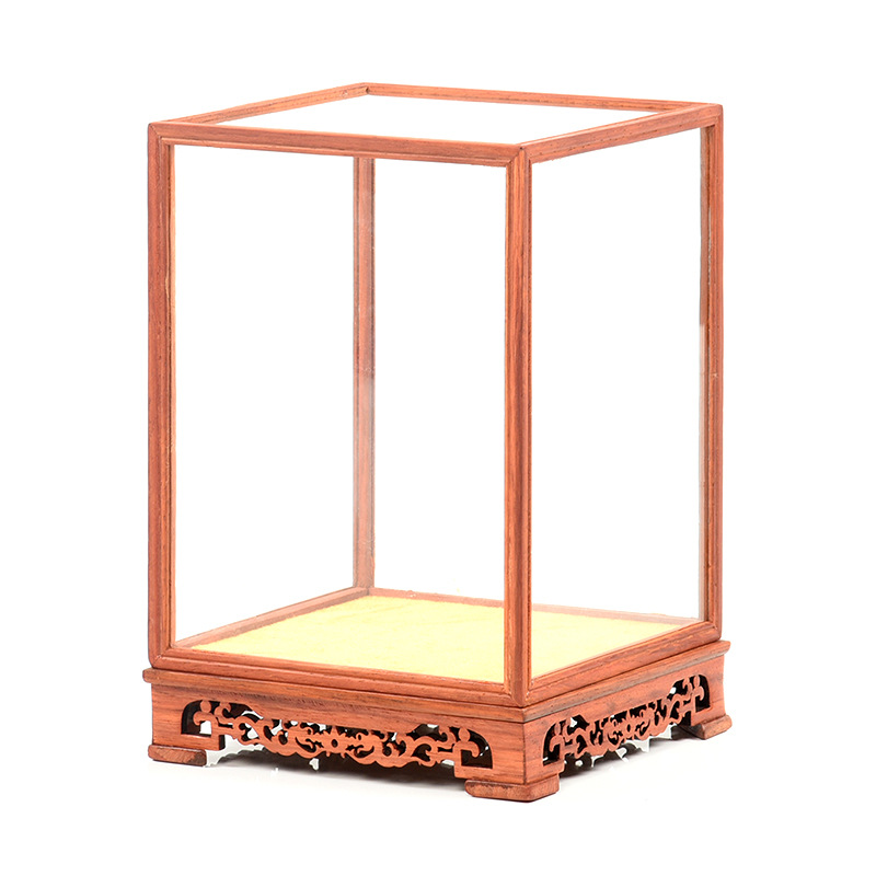 Mahogany glass cover Buddha antique ornaments crafts display dust cover base cage