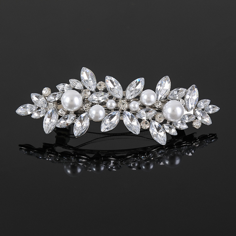 Cross-border new elegant temperament spring clip alloy hairpin rhinestone Korean version of the back of the head ponytail clip headdress wholesale_voghion.com