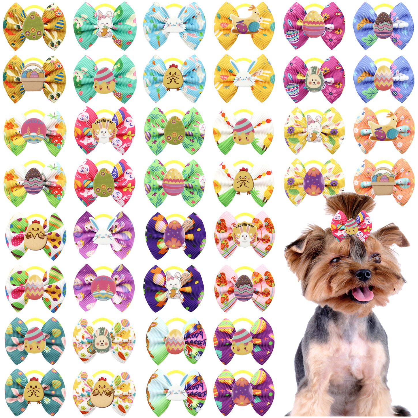 In stock pet Easter headdress flower with rubber band dog cat hair accessories bow hair accessories small bow tie multi-color optional