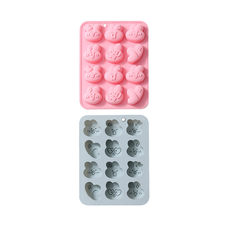 Spot 12 even cute little rabbit expression silicone cake chocolate mold fudge jelly ice mold baking tools