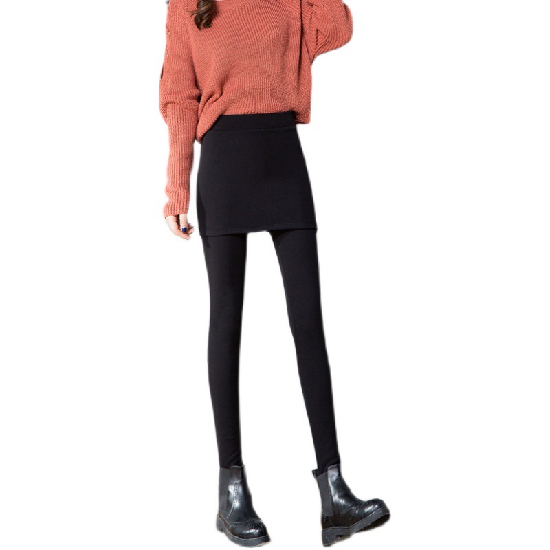 Korean Style Autumn and Winter Warm Fake Slim-fit Two-piece Leggings Women's Outer-wear Hip Skirt Trousers with Strap Skirt All-match Trousers