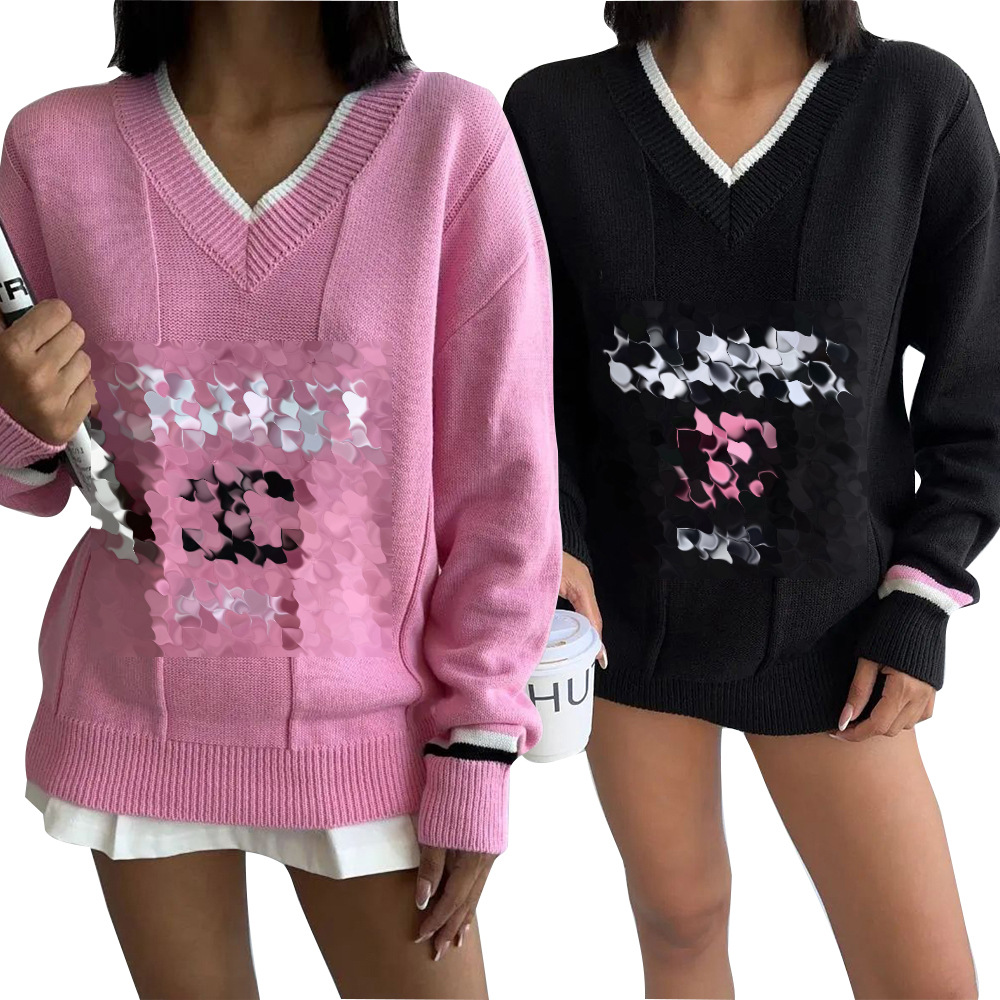 Winter New Sweater Knitwear Embroidered V-neck Top 2 Color