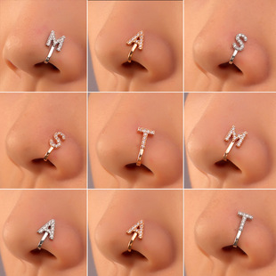 AliExpress New punch-free nose stud European and American cross-border copper inlaid zircon letter U-shaped nose clip nose ring piercing jewelry