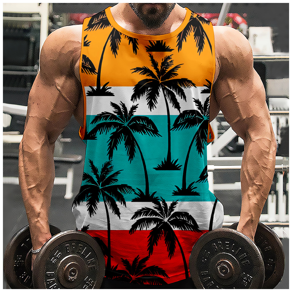 2023 European and American Cross-border New Hawaiian Style Coconut Tree Pattern 3D Digital Printed Loose Men's Vest