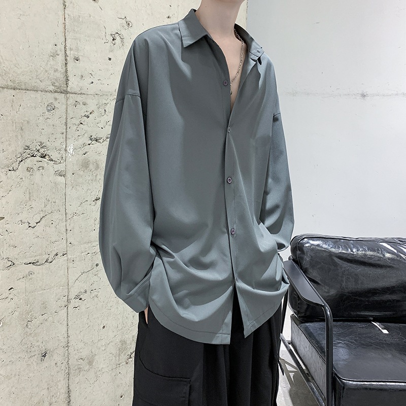 2024 Black Shirt Men's Abstinence Style Korean Style Fashionable Cold Shirt Trendy Hong Kong Style Japanese Style Long Sleeve Top