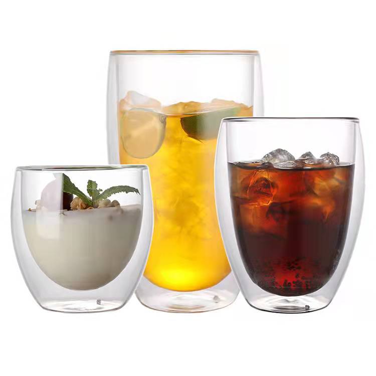 Spot Creative Double-layer Transparent Glass Water Cup Household Double-layer Glass Egg-shaped Cup Cold Drink Milk Juice Coffee Cup