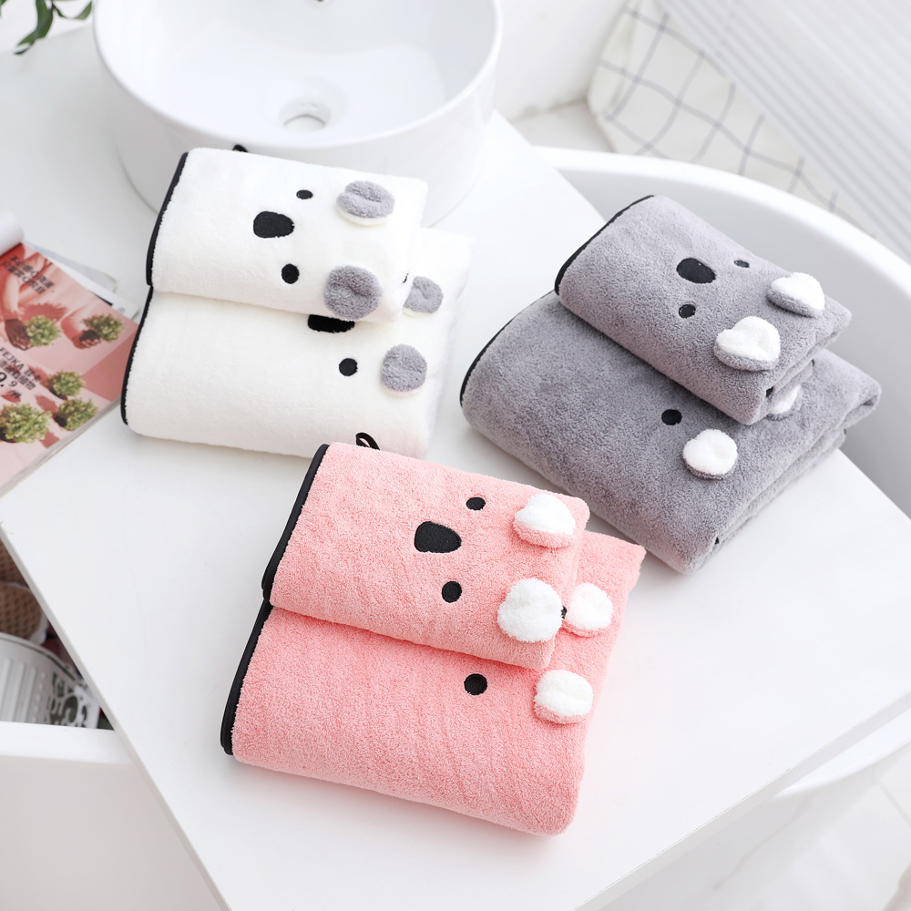 Cute Cartoon Towel Household Soft Water Absorbent Quick-drying Coral Fleece Face Towel for Washing Face and Bathing with Hair-free Thickened for Men and Women
