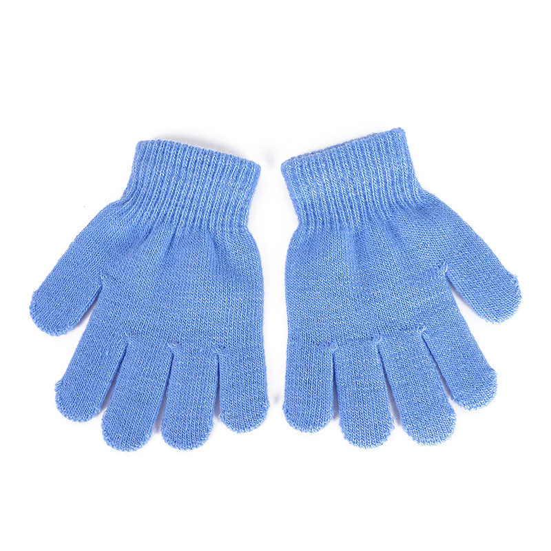 Cross-border pure color warm knitted children's gloves outdoor riding pure color five-finger student gloves with LOGO