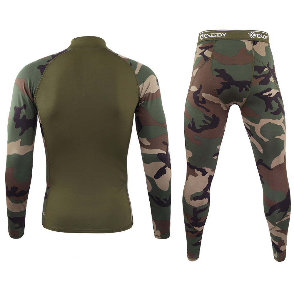 esdy new tactical underwear fitness training long sleeve suit wholesale elastic fleece outdoor sports riding clothes tight fit