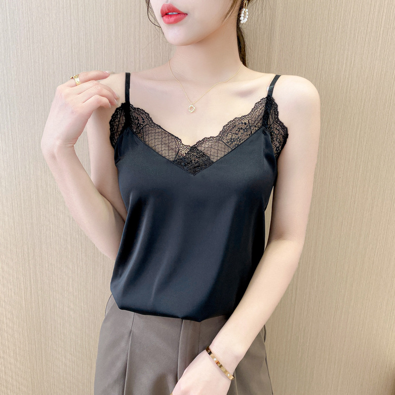 Camisole Women's Inner Vest Summer Girl's Inner Lace Silk Satin Small Camisole Outer Top Base Shirt