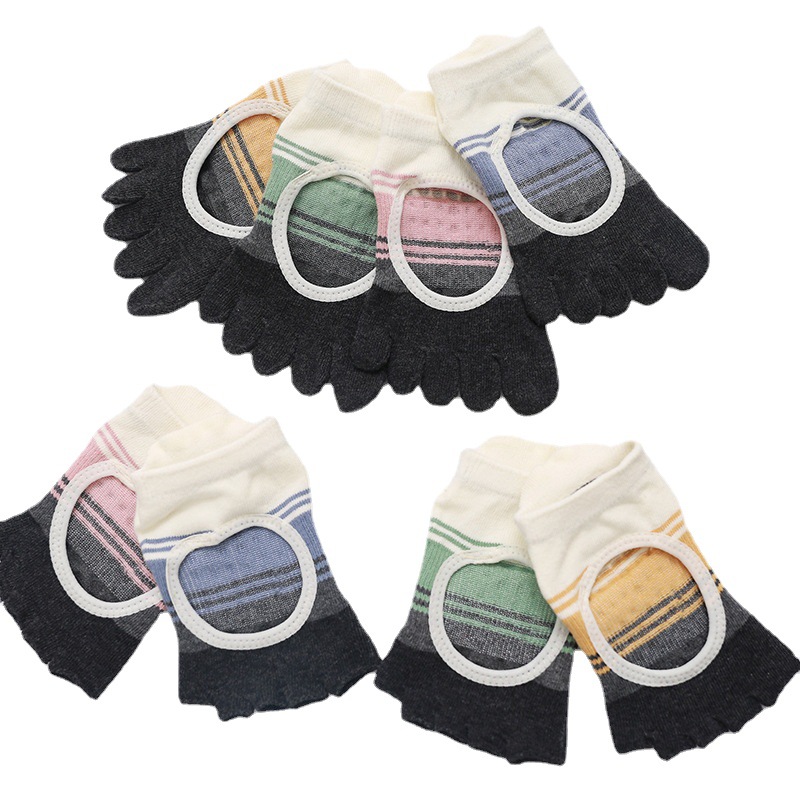 Yoga socks non-slip professional women's striped color matching open toe backless Sports Fitness Pilates professional five-finger socks