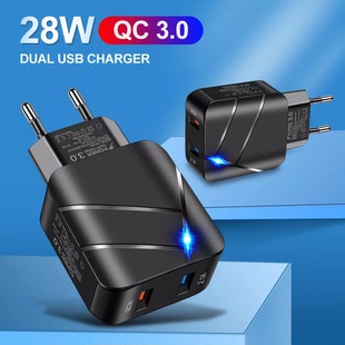 Cross-border qc3.0 charger fast charging head dual-port mobile phone charger with light smart charging head