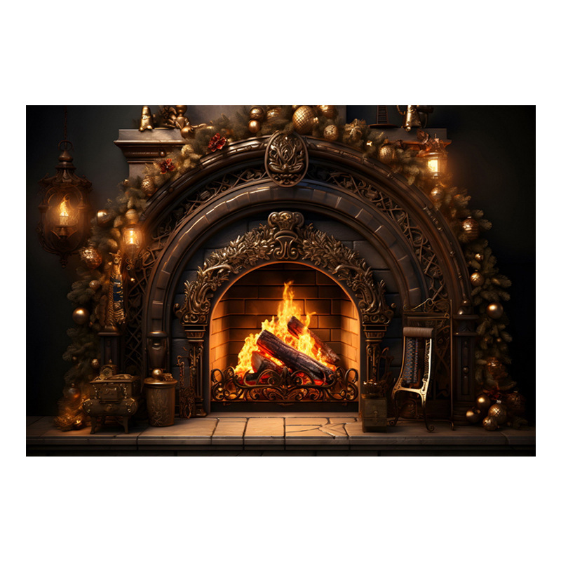 New Christmas background cloth fireplace flame photography background cloth children's photography party decoration Photo Studio Photography
