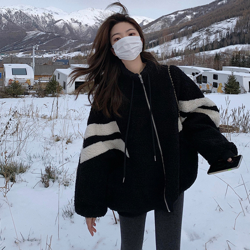 Cashmere coat for women Autumn and Winter All-matching thickened warm design sense niche Korean style all-matching cotton clothes ins fashion