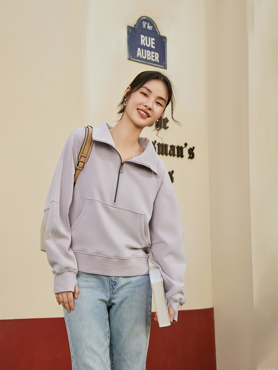 Women's sweater Lanjing modal Spring and Autumn New style sexy hollow stand collar casual half-open zipper sweater