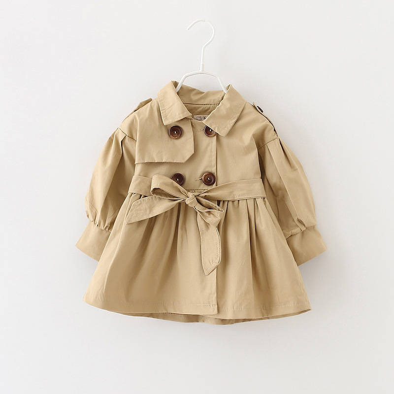 [Children's Coat] 2024 Autumn New Girls' Coat 80-110 Lapel Solid Color Long Sleeve Coat