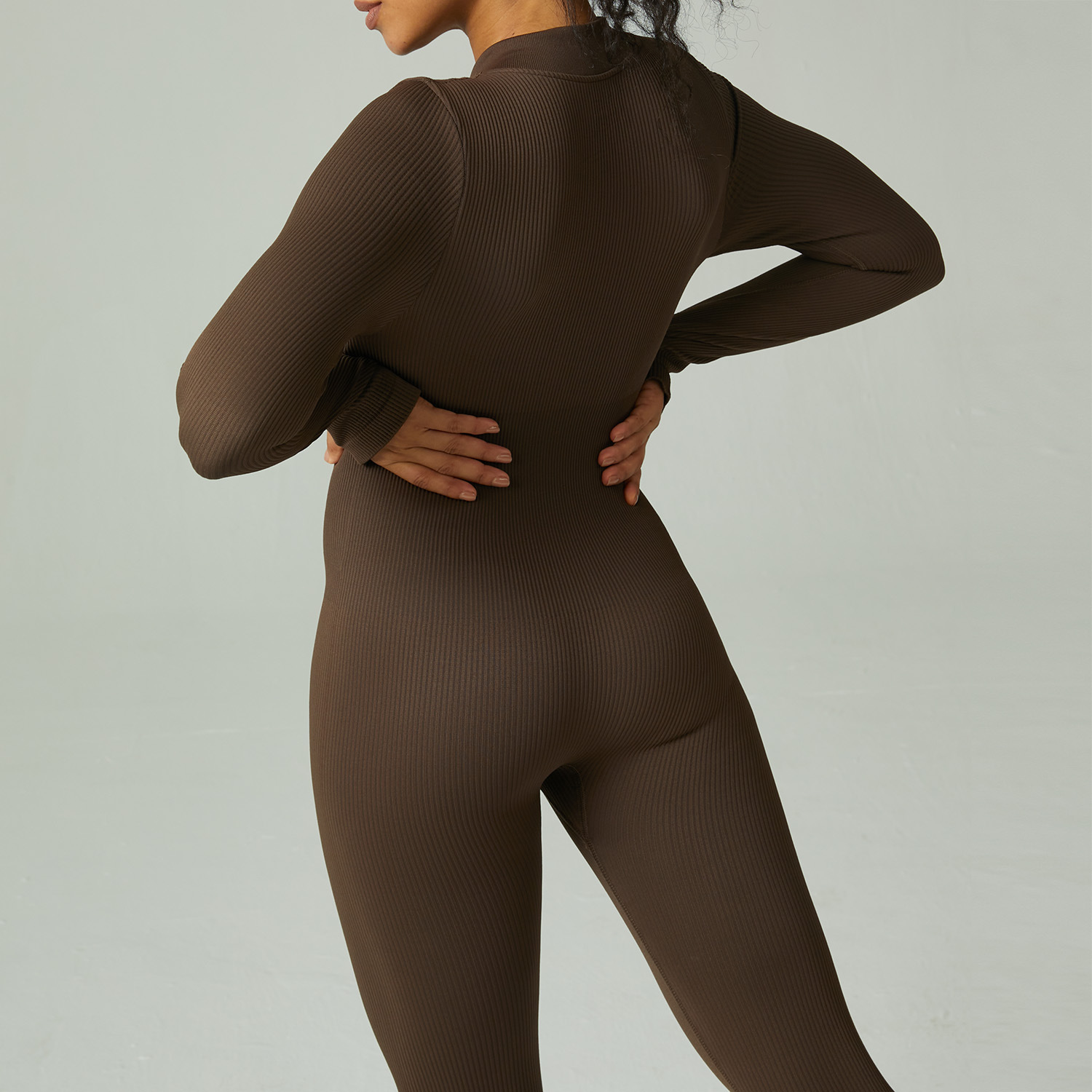 New European and American seamless zipper long-sleeved trousers one-piece yoga suit tight running quick-drying sports workout clothes