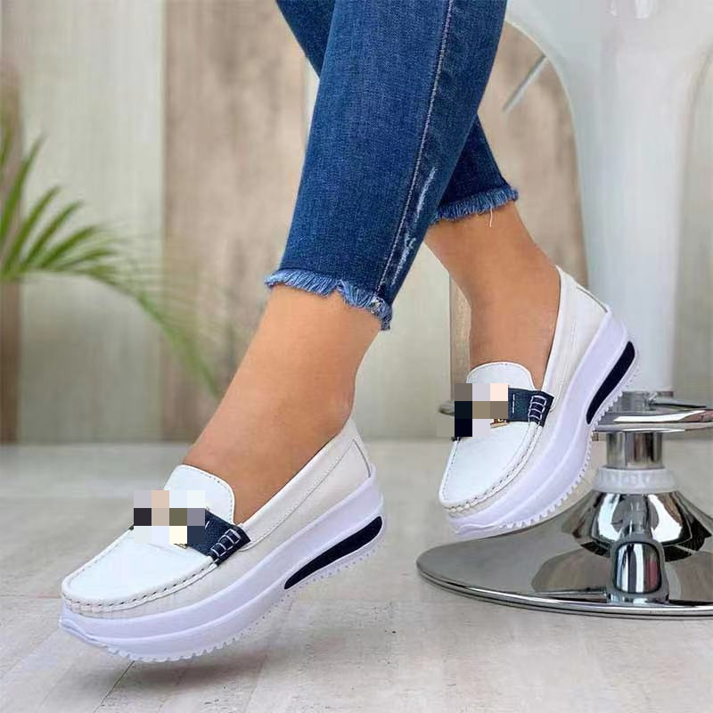 Foreign Trade Independent Station Autumn 2021 Thick Bottom Round Head Solid Color Women's 40-43PU Shallow Women's Flat Shoes
