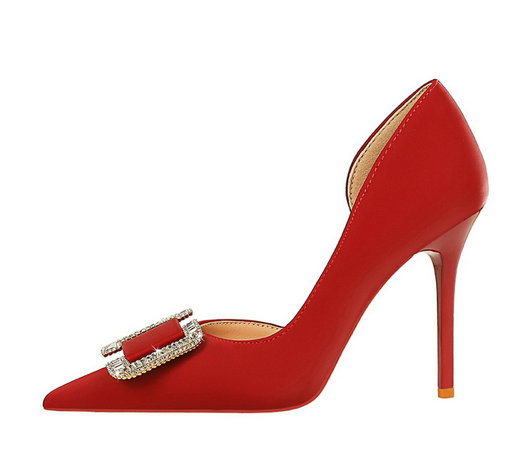 Slim side hollowed-out high heels for women slim heels super high heels rhinestone buckle single shoes_voghion.com