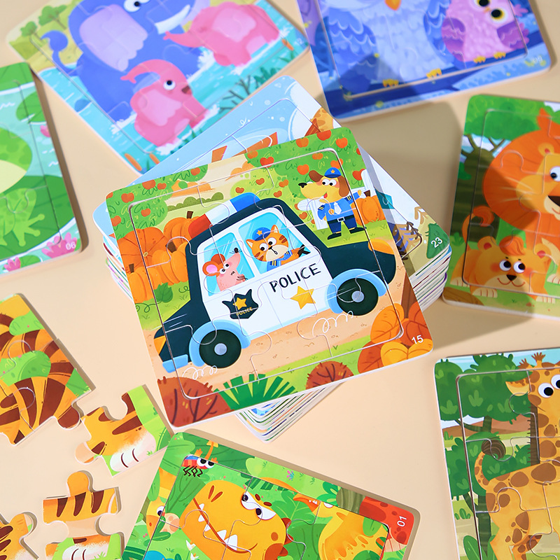 9 Pieces Wooden Small Puzzle Kindergarten Children Early Education Educational Cartoon Animal Traffic Plane Puzzle 3-7 Years Old Toy