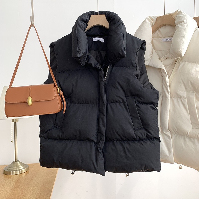 Cotton vest for women 2023 autumn and winter Korean style Chanel style stand collar new sleeveless cotton vest outer wear vest coat fashion