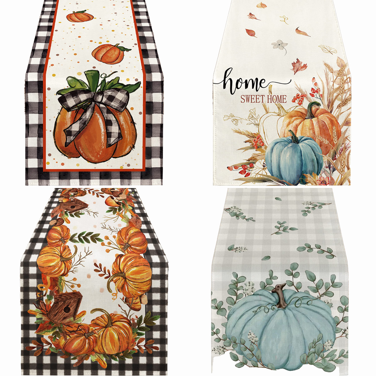 Toalha de mesa estampada de linho para festival de colheita de outono e natal, caminho de mesa de ação de graças, mesa de centro, mesa de jantar, adereços de vestir_voghion.com