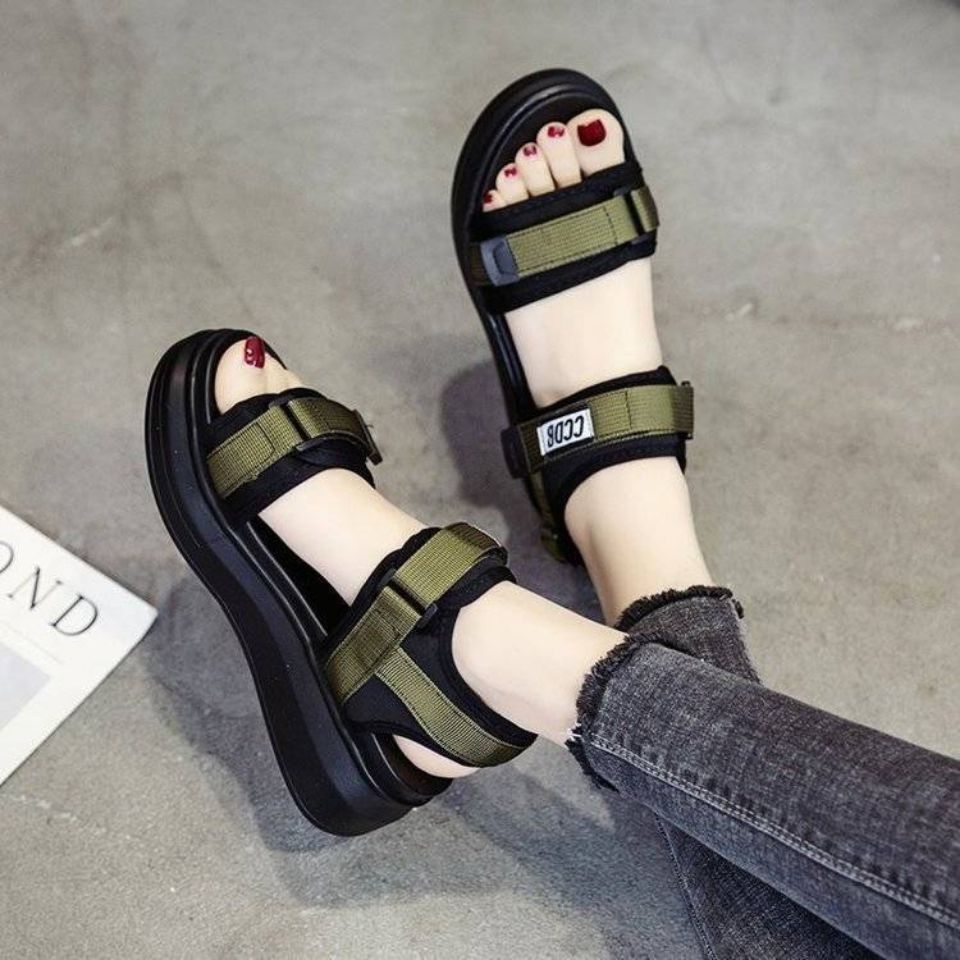 Women's sports sandals 2023 Summer new sports Net red platform wedge flat soft bottom beach shoes for students