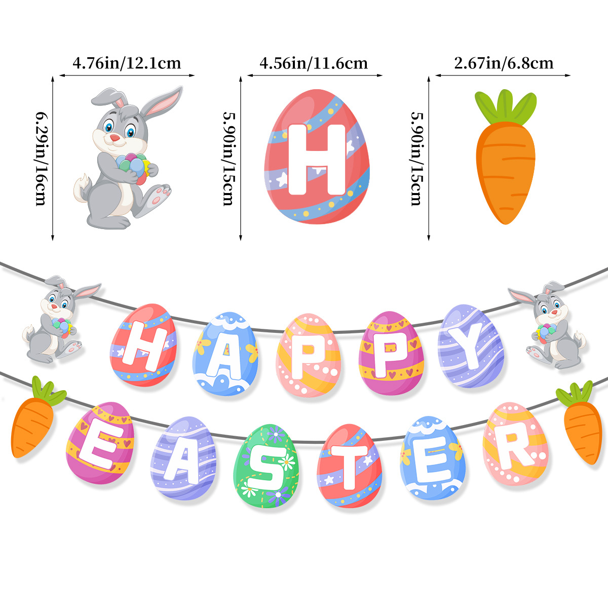Cross-border Easter Party party decoration colorful egg rabbit pull flag balloon spiral ornaments suit wholesale