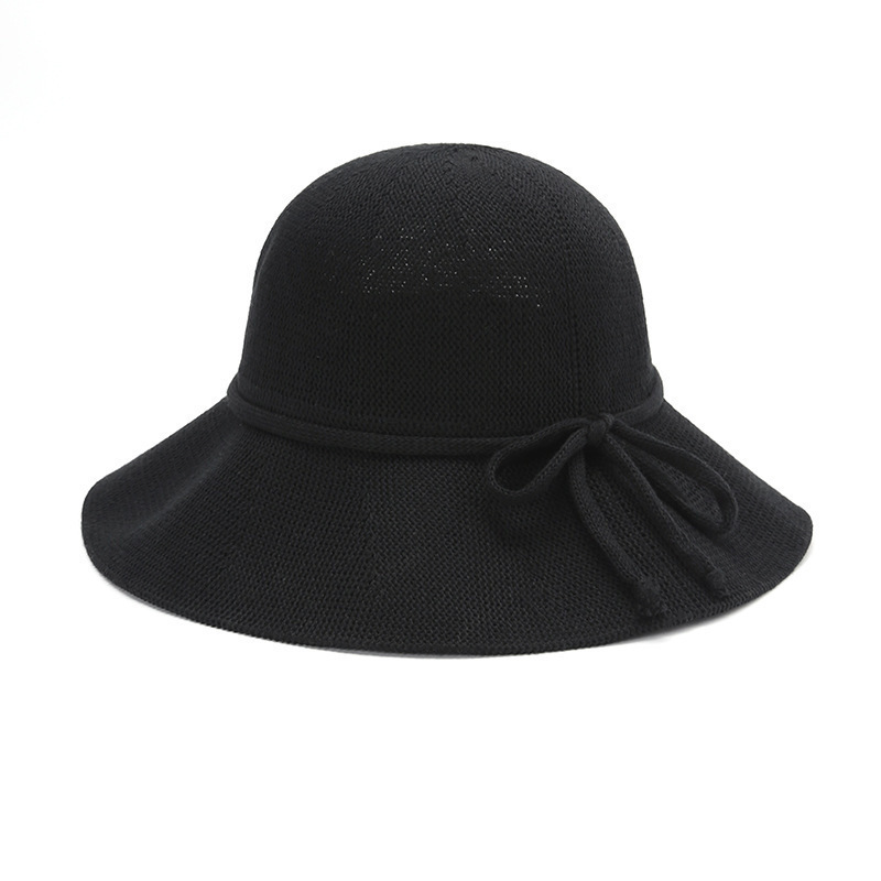 Summer Woven Bow Ruffled Fisherman Hat Hollow Breathable Straw Woven Seaside Vacation Anti-UV Sun Hat