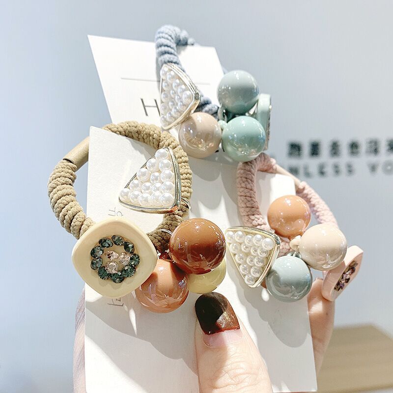 跨境韓式東大門糖果色圓珠球球發圈皮筋三角珍珠女士簡約發繩頭繩
