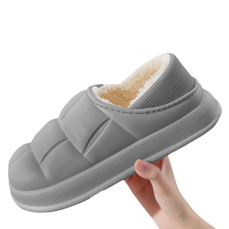 Women's cotton-padded slippers with petals winter home warm outdoor confinement shoes non-slip waterproof EVA cotton-padded slippers men's winter