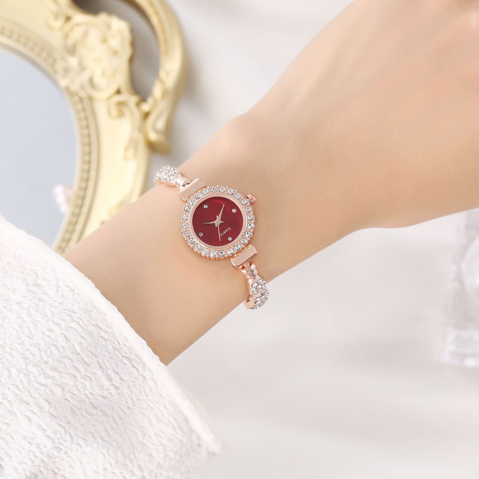 Fashionable Ladies' Watch with Diamonds in Round Design. A Women's Quartz Watch with a Freely Adjustable Bracelet