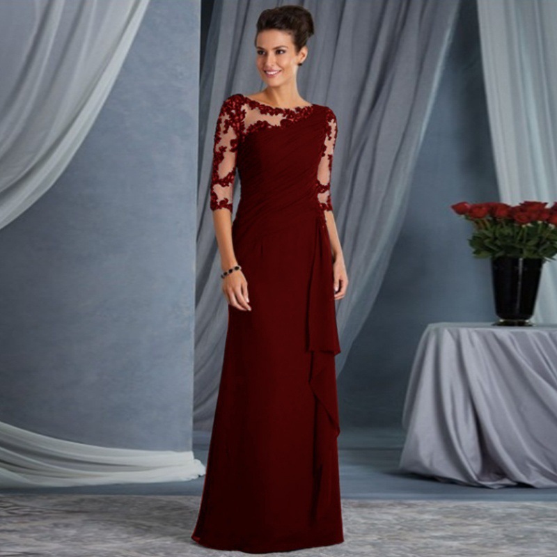 G102 European and American women's foreign trade long lace perspective round neck sleeve dress dress cross-border for new